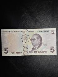 9. EMİSYON 5 TÜRK LİRASI F 258 665666 ÇİL ( GÜZEL NO- K. MERDİVEN ) TCB 3035