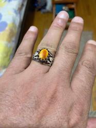 Orjinal seccar Damla kehribar taşlı gümüş yüzük