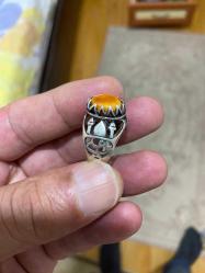 Orjinal seccar Damla kehribar taşlı gümüş yüzük