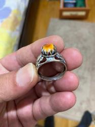 Orjinal seccar Damla kehribar taşlı gümüş yüzük