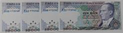 7.EMİSYON 4.TERTİP 10.000 ON BİN TÜRK LİRALARI K44679940-K44679941-K44679942-K44679943 SERİ NOLU ORİJİNAL KAĞIT PARALAR ÇİL NADİR