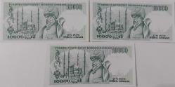 7.EMİSYON 4.TERTİP 10.000 ON BİN TÜRK LİRALARI K42135776-K42135777-K42135778 SERİ NOLU ORİJİNAL KAĞIT PARALAR ÇİL NADİR