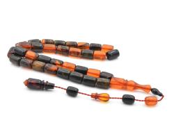 Abdullah Darabacı Yapımı Simli Siyah Turuncu Sıkma Kehribar Tesbih
