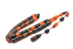 Abdullah Darabacı Yapımı Simli Siyah Turuncu Sıkma Kehribar Tesbih