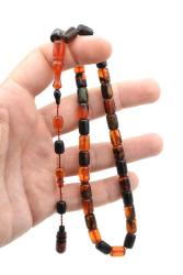 Abdullah Darabacı Yapımı Simli Siyah Turuncu Sıkma Kehribar Tesbih