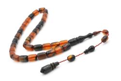 Abdullah Darabacı Yapımı Simli Siyah Sarı Sıkma Kehribar Tesbih