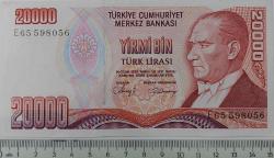 7.EMİSYON 1.TERTİP 20.000 YİRMİ BİN TÜRK LİRASI E65598056 SERİ NOLU ORİJİNAL KAĞIT PARA ÇİL NADİR