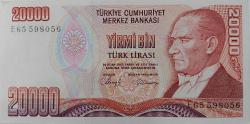 7.EMİSYON 1.TERTİP 20.000 YİRMİ BİN TÜRK LİRASI E65598056 SERİ NOLU ORİJİNAL KAĞIT PARA ÇİL NADİR