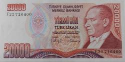 7.EMİSYON 1.TERTİP 20.000 YİRMİ BİN TÜRK LİRASI F22716400 SERİ NOLU ORİJİNAL GÜZEL NUMARALI KAĞIT PARA ÇİLALTI NADİR