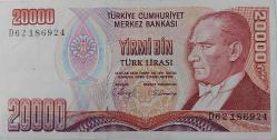 7.EMİSYON 1.TERTİP 20.000 YİRMİ BİN TÜRK LİRASI D62186924 SERİ NOLU ORİJİNAL KAĞIT PARA ÇOK ÇOK TEMİZ NADİR