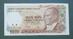 7 Emisyon E 46 111643 Seri 5000 Lira Çil büyük Mevlana