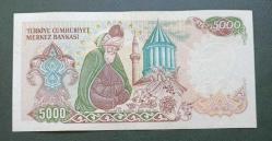 7 Emisyon E 46 111643 Seri 5000 Lira Çil büyük Mevlana