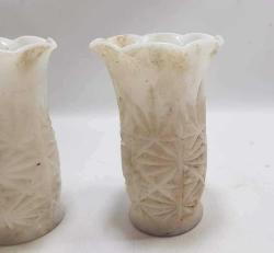 ESKİ TAŞ OPALİNDEN MAMUL ÇİFT ÇİÇEK SAKSI VAZO.