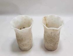 ESKİ TAŞ OPALİNDEN MAMUL ÇİFT ÇİÇEK SAKSI VAZO.