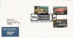 2008 AMERİKA 1950'LERİN KLASİK ARABALARI 3 PULLU VE İLKGÜN DAMGALI POSTADAN GEÇMİŞ ZARF/FDC (Üstten açılmış)