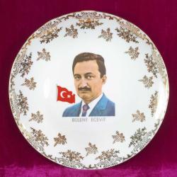 VINTAGE TÜRK BAYRAĞI VE BÜLENT ECEVİT GÖRSELLİ , ALTIN YALDIZ DEKORLU MITTERTEICH BAVARIA PORSELEN TABAK