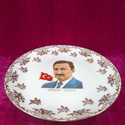 VINTAGE TÜRK BAYRAĞI VE BÜLENT ECEVİT GÖRSELLİ , ALTIN YALDIZ DEKORLU MITTERTEICH BAVARIA PORSELEN TABAK