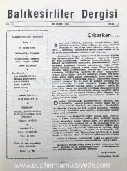 [NADİR YEREL SÜRELİ YAYINLAR] Balıkesirliler dergisi. [İLK DÖRT SAYI] 30 Mart 1968 - 3 Nisan 1971. Balıkesirliler Tanışma ve Yardımlaşma Cemiyeti Adına İmtiyaz Sahibi: Enver Durmaz
