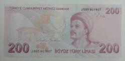 TC, 9. Emisyon 200 TL / Seri. J 595 901907 Güzel Rakamlı ve 
