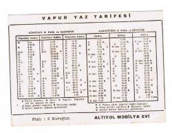 1970 Lİ YILLAR ALTIYOL MOBİLYA REKLAM KARTI - ARKA YÜZ VAPUR YAZ TARİFESİ