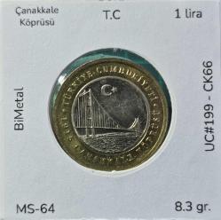 2022 1 lira 1915 Çanakkale Köprüsü UC#199 ÇİL/MS-64