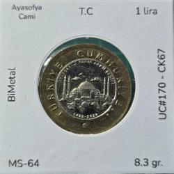 2020 1 lira Ayasofya Camii UC#170 ÇİL/MS-64