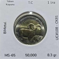 2015 Hayvanlar Serisi 1 lira Anadolu Yaban Koyunu UC#108 ÇİL/MS-65