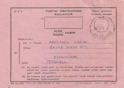 1967 ESKİŞEHİR 20 POSTA DAMGALI ALMA/ÖDEME HABERİ KARTI (İĞNE DELİĞİ MEVCUT)
