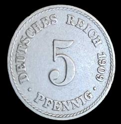 Almanya İmparatorluğu 1909 5 Pfennig