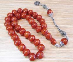 DiK DaMaRLı KAYISI KURUSU 33 Lük SIKMA KEHRİBAR TeSBiH......11,5x12,5mm OSMANLI SANKİ