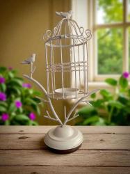 vintage metal ferforje dekoratif kuşlu mumluk & 50 cm