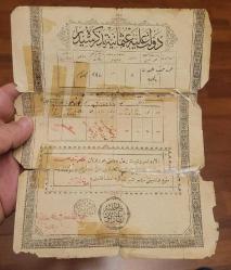 1320 TARİH. DEVLETİ ALİYYE OSMANİ TESKERESİ.