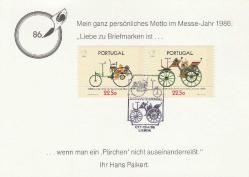 1986 Portekiz Otomobilin 100.Yılı İlkgün Damgalı ve Tam Seri Pullu Kart