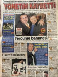 SABAH GAZETESİ DOĞUM GÜNÜ HEDİYESİ - 14 ARALIK 2001 - TAM TAKIM 36 SAYFADIR -Tantan - Koç - Ladin - Fatih Terim - Lucescu - İki Başkan - Daum - İlhan - Hakan - Alpay - Yıldırım - Cevat Tuksavul - Ersin Kartal - Nuri Ergin - Cansun - Metin Tokat - Okay Gönensin - Galya - Ramazan Batary - Prof. Kemal Alemdaroğlu - Prof. Uçak - Sezer - Mustafa Şekeroğlu - İsmail Sarıboğa - Murat Savaş - Güncer Mengü  ABD Ladin kasetini yayınladı - Bir yıl önceden rüyasını gördük - Tantan’a Koç suçlaması - Gelecek sezona belki - Avrupa Ordusu’na Atina’dan mızıklık - Yönetim kaybetti - Tercüme bahanesi - Ben seçim için malzeme olmam - Daum’dan kontra - Amatörce davrandılar - Londra hatırası - Alpay’dan yaylım ateş - Ziraat’tan 2 avans - Sosyete cinayeti çözüldü - Sabancılar’ı seviyoruz - Umut rüzgarı - Hayırlı gelişmeler - Önce fareyi defet… - Azrail Arif’i istedi - Sofraya geç oturan - Ailem gururla beni seyrediyor - Fahişenin intikamı geri tepti - Beyoğlu ışıl ışıl - YÖK’ten komik tercih  Cumhur Başkan -