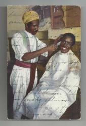 FAS'TA BİR BERBER DÜKKANI / KARTIN HEM ÖNÜ HEM ARKASI YAZILI...