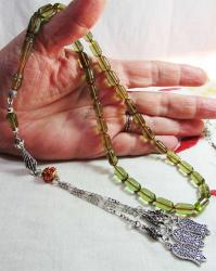 YeŞiL ZAR KıVaMıNDa ATEŞ KEHRİBAR 33 LÜK TESBİH.........6,5x11,5mm ERBABACAN AtÖLYeSi