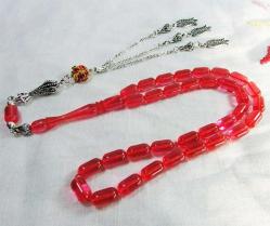PeMBe ZAR KıVaMıNDa ATEŞ KEHRİBAR 33 LÜK TESBİH.........6,5x11,5mm ERBABACAN AtÖLYeSi