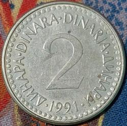 YUGOSLAVYA 2 Dinar, 1991 ÇÇT+