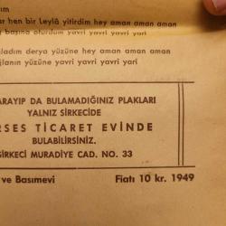 1949 yılı GÜZEL ŞARKILAR KİTAPÇIĞI. SOKAKLARDA SATILIRDI.
