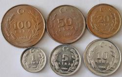 Türkiye Cumhuriyeti  1984 Yılı 1/5/10/20/50/100 Lira Set  9368