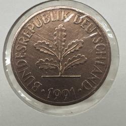 Almanya 2 Pfennig 1991 G. Bayraklı Kapamasında.
