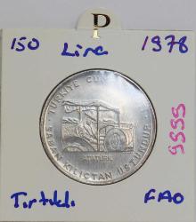 1978 FAO 150 Lira Saban Kılıçtan Üstündür  (9gr 900 ayar gümüş) Kenarı Tırtıklı    (9999)