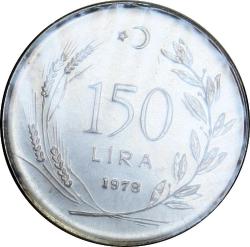 1978 FAO 150 Lira Saban Kılıçtan Üstündür  (9gr 900 ayar gümüş) Kenarı Tırtıklı    (9999)