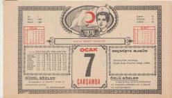 Kızılay Takvim Yaprağı - 7 Ocak 1976