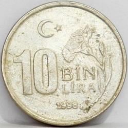 Türkiye Cumhuriyeti 1998 Yılı 10 Bin Lira Kenar Yazısı Turaya Göre Ters  (4120)