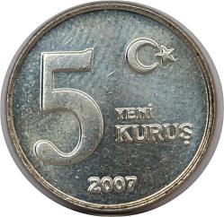 Türkiye Cumhuriyet  2007 Yılı 5 Yeni Kuruş 7687