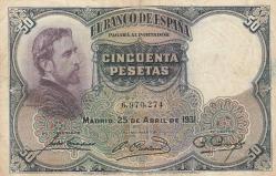 İspanya, 50 Peseta 1931. Az Çıkar. (Çt+)