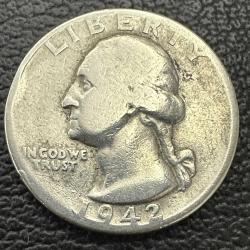 900 Ayar Gümüş  ABD ¼ Dolar , 1942  Amerika USA