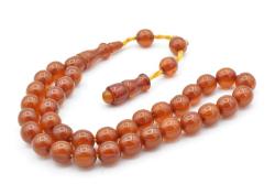 Hakkı Usta İmzalı Küre Kesim Bilek Boy Sarı Sıkma Kehribar Tesbih