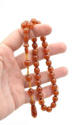 Hakkı Usta İmzalı Küre Kesim Bilek Boy Sarı Sıkma Kehribar Tesbih